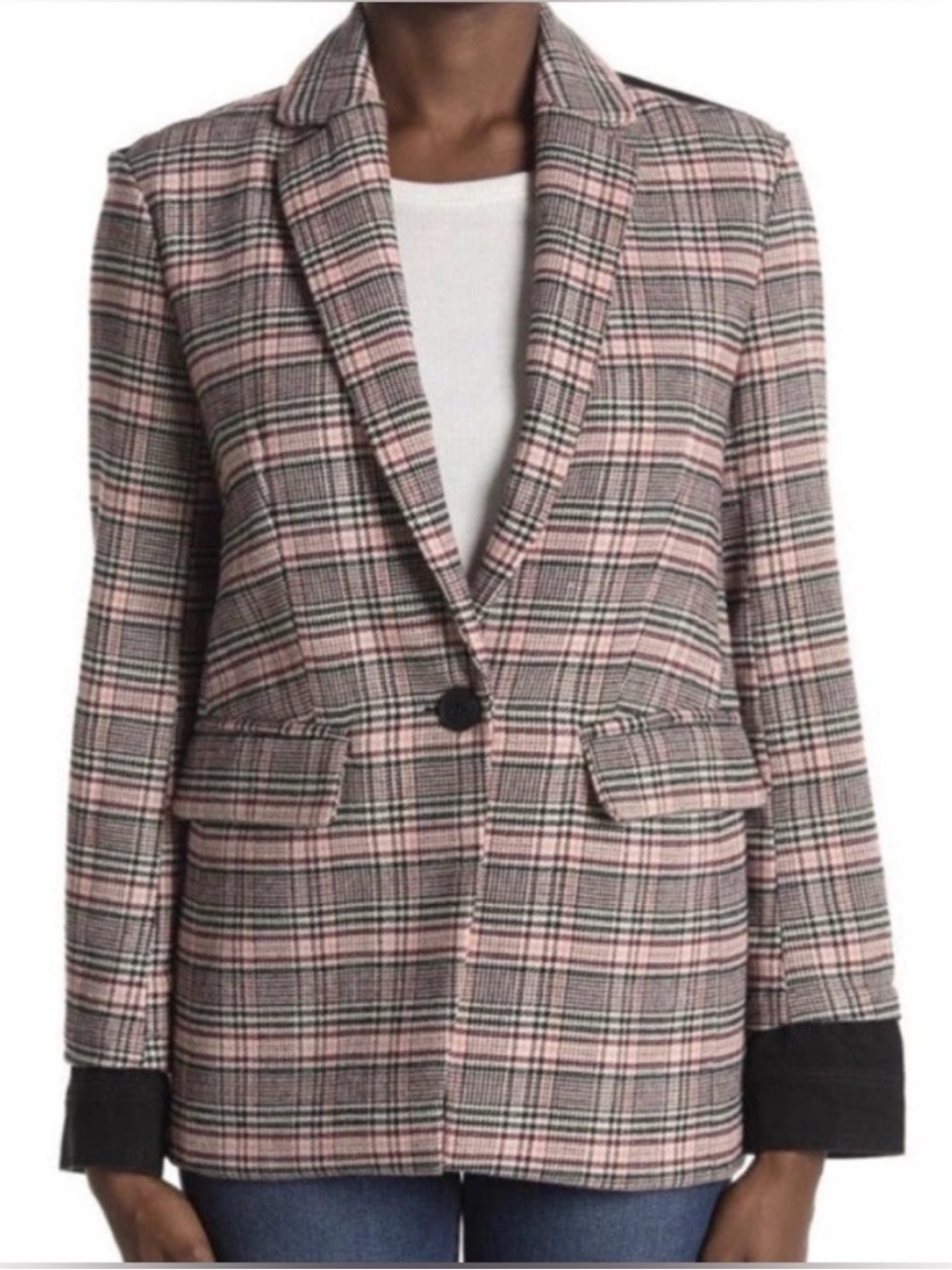 Ella Moss Menswear Red Plaid Blazer Denim Jacket Size S
